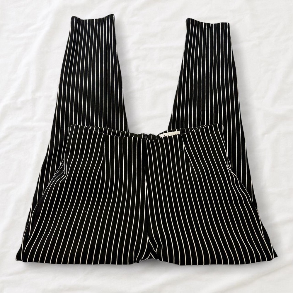 Princess Polly Pinstripe Low Rise Pants Black White Straight Leg Office Siren 4